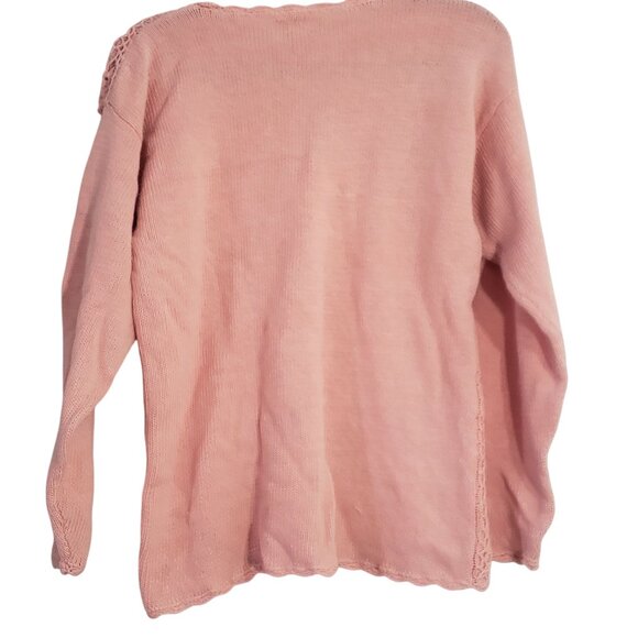 Vintage Pink Knit Crochet Floral‎ Sweater Grannycore Casual Boho Chic Classic - Picture 2 of 9
